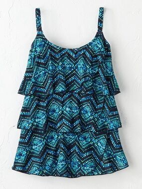 Cold water Creek diamond waves ruffled Tiered Swim Tankini Top 18 W